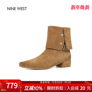 复古方头厚底马丁靴粗跟切尔 玖熙法式 奥莱专供奥莱专供Nine West