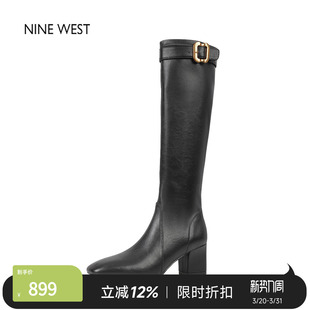 粗跟高筒靴长靴粗跟骑士靴女冬长筒靴 玖熙法式 奥莱专供Nine West