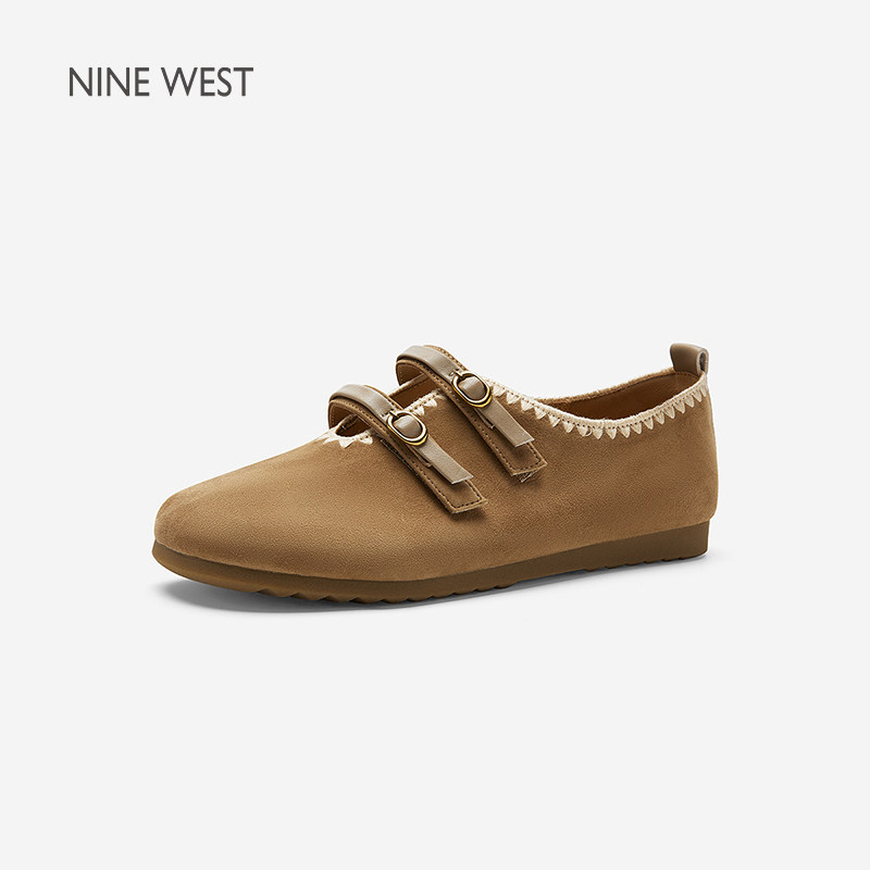 奥莱专供Nine West/玖熙2026新款玛丽珍鞋女复古刺绣双扣袢带单鞋