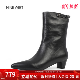 靴粗跟短靴女款 奥莱专供Nine 复古尖头低跟时装 玖熙法式 靴子 West