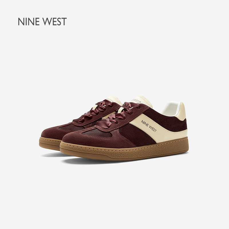 Nine West/玖熙复古拼色德训鞋平底软皮不累脚秋冬休闲阿甘板鞋
