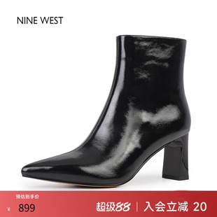 奥莱Nine West/玖熙法式复古尖头时装靴高跟短靴女款靴子冬