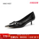 West 玖熙法式 尖头细跟单鞋 奥莱专供Nine 女金属扣带高跟鞋 不累脚