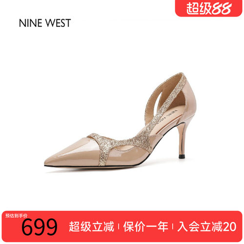 玖熙尖头细跟亮片高跟凉鞋女百搭