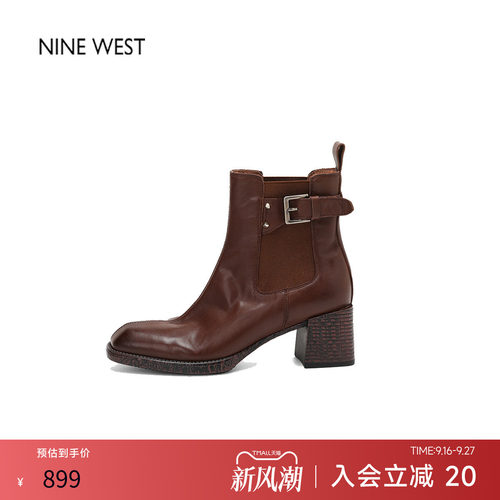 玖熙法式复古真皮粗跟高跟鞋靴
