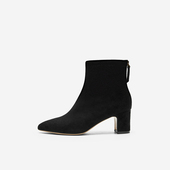 奥莱专供Nine West 玖熙2025年弹力靴尖头绒面粗跟瘦瘦靴中跟女靴