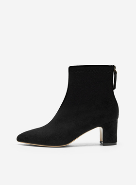 奥莱专供Nine West/玖熙2025年弹力靴尖头绒面粗跟瘦瘦靴中跟女靴