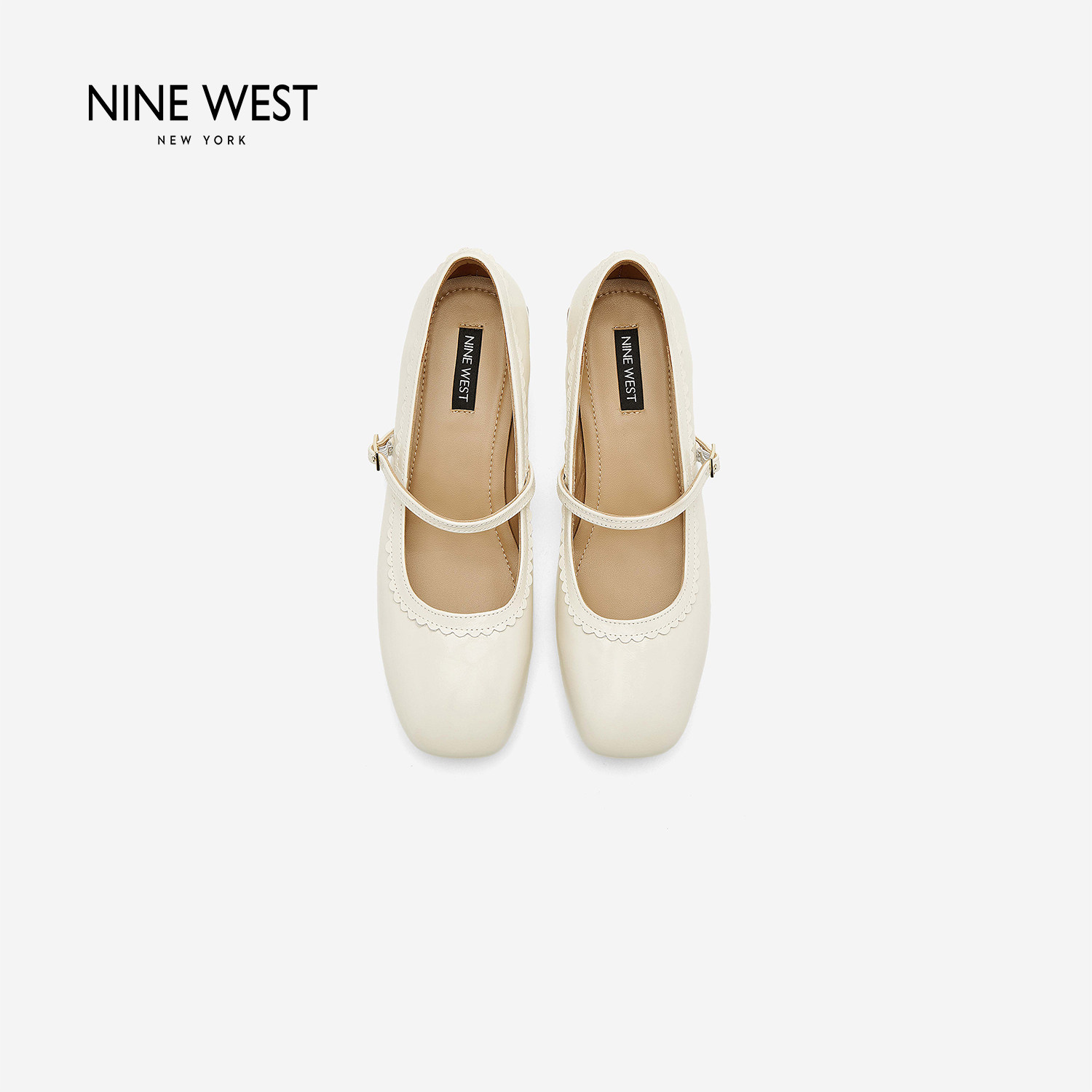 奥莱专供Nine West/玖熙温柔风花边一字扣玛丽珍鞋女低跟浅口单鞋
