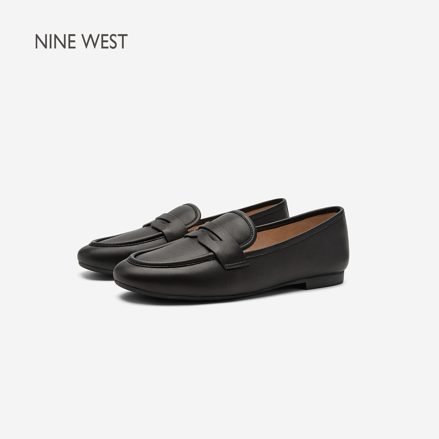 Nine West/玖熙英伦风乐福鞋女黑色平底通勤小皮鞋简约一脚蹬女鞋