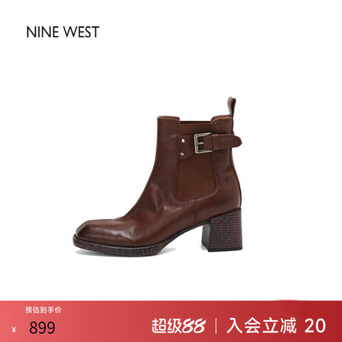 玖熙法式复古真皮粗跟高跟鞋靴
