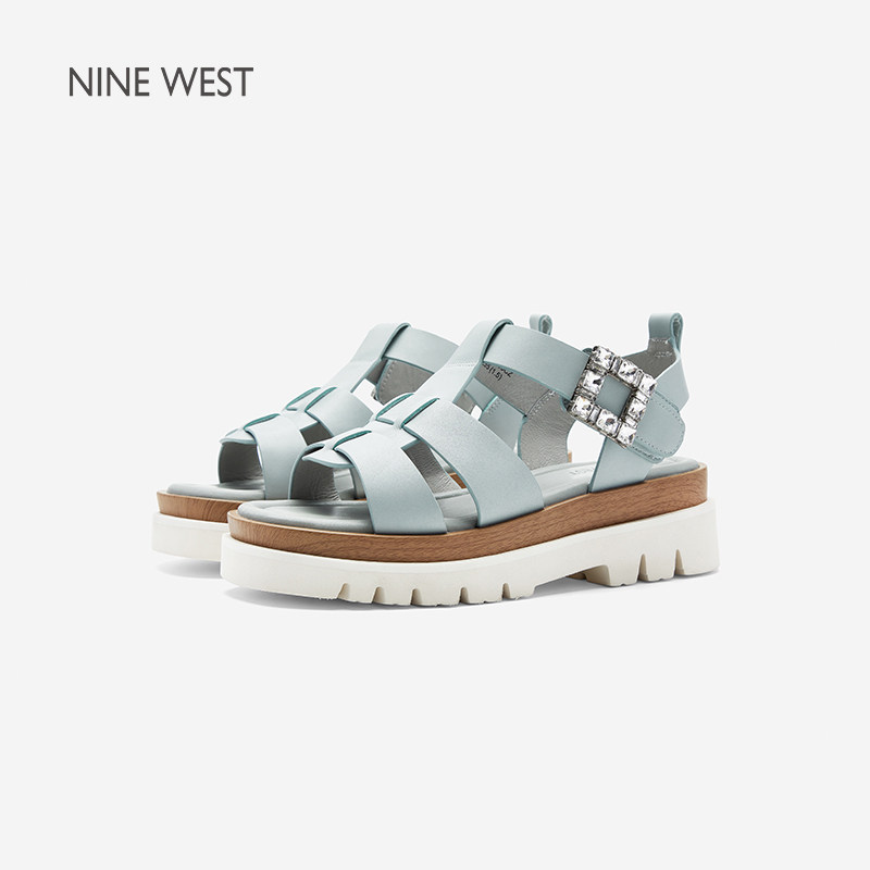 奥莱专供Nine West/玖熙2026新款罗马凉鞋女魔术贴厚底时尚百搭鞋