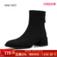奥莱专供Nine 靴低跟短靴不累脚靴子冬 复古粗跟时装 West 玖熙法式