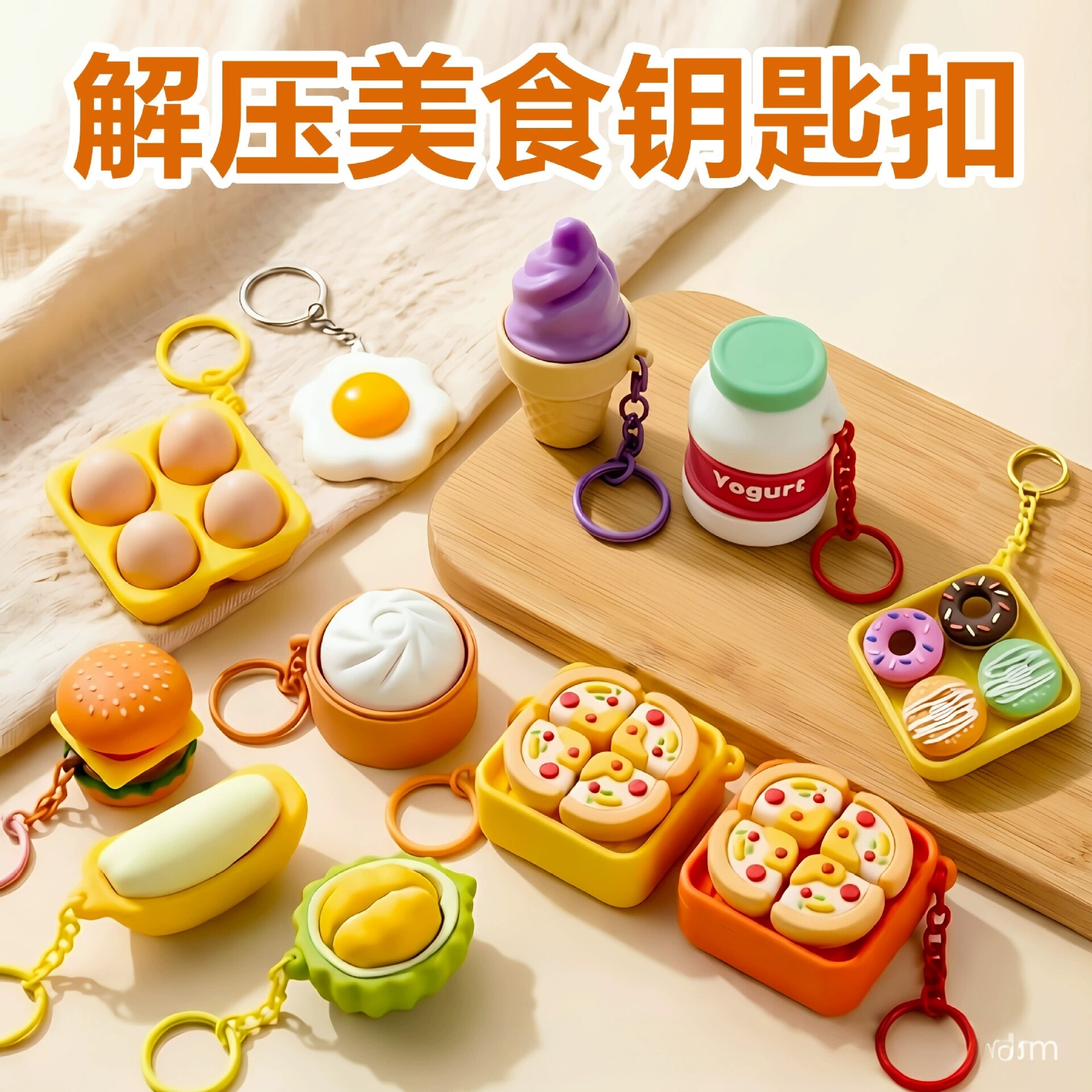 解压仿真美食按键钥匙扣玩具礼品