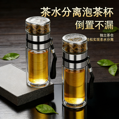 新款钢化玻璃水茶杯防摔耐高温食品级高硼硅防爆男士高端分离泡茶