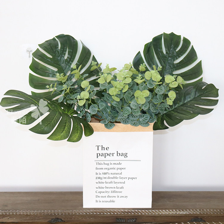 韩风ins放着绿植龟背叶创意牛皮纸袋组合摆件北欧风家居装饰品