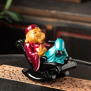 变色茶宠地主老财创意茶盘桌面摆件树脂茶玩茶虫台面装饰茶趣中式