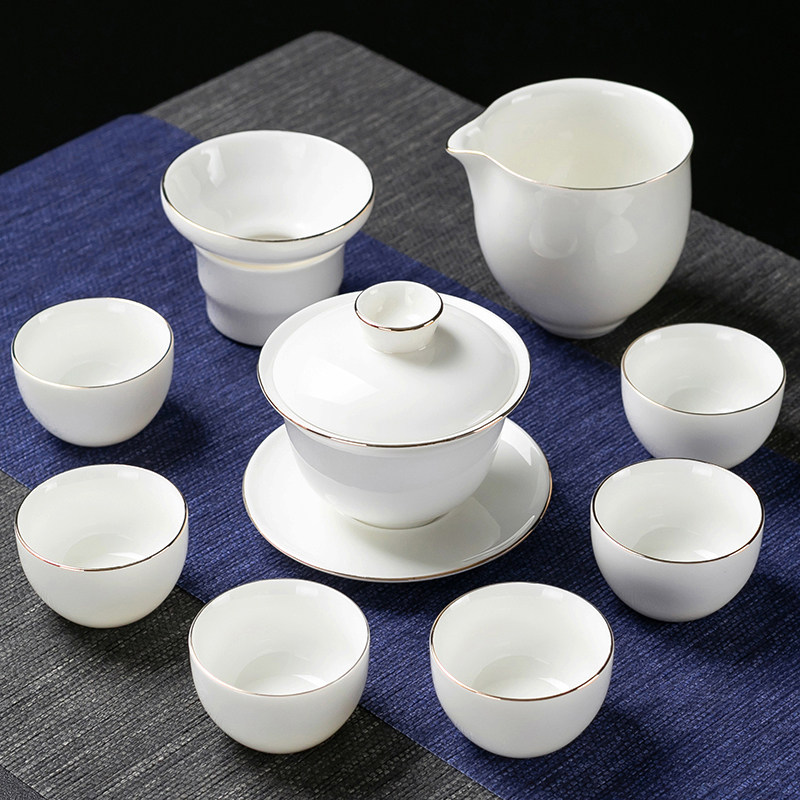 羊脂玉白瓷功夫茶具套装家用泡茶壶盖碗茶杯办公陶瓷高档轻奢送礼,餐饮具,功夫茶具,淘宝优惠券,粉丝福利购,淘宝优惠卷