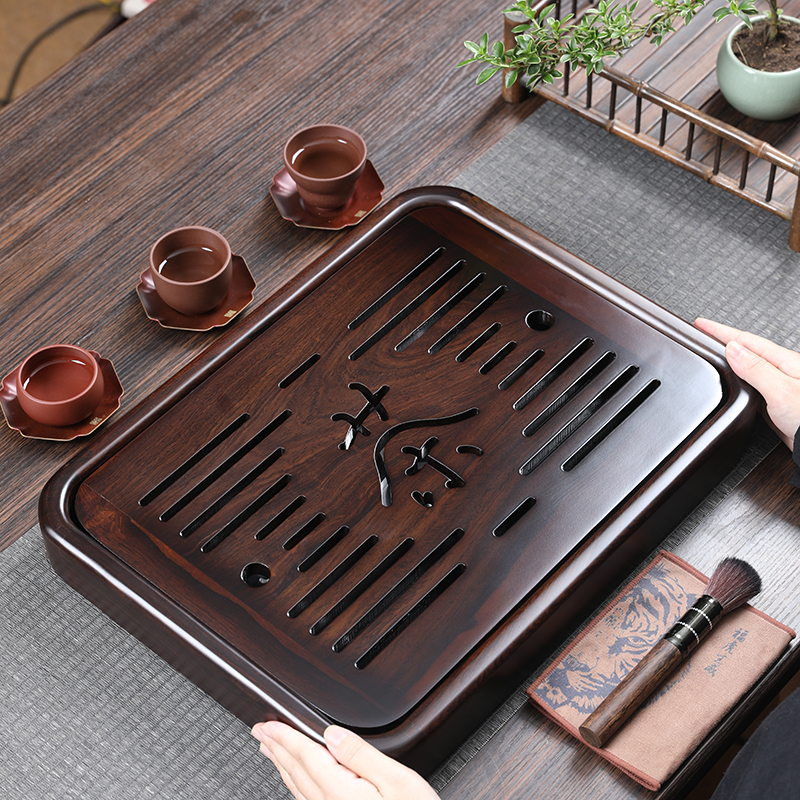 黑檀木小型干泡茶盘现代简约家用实木蓄水式茶台中式单层小茶海