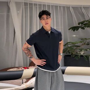半拉链高级感T恤男潮流圆领休闲t恤 设计感短袖 PANG哥2026新款 夏季
