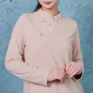 依山锦{姜暖绒}新中式长袖上衣高端提花国风盘口立领打底衬衫女冬