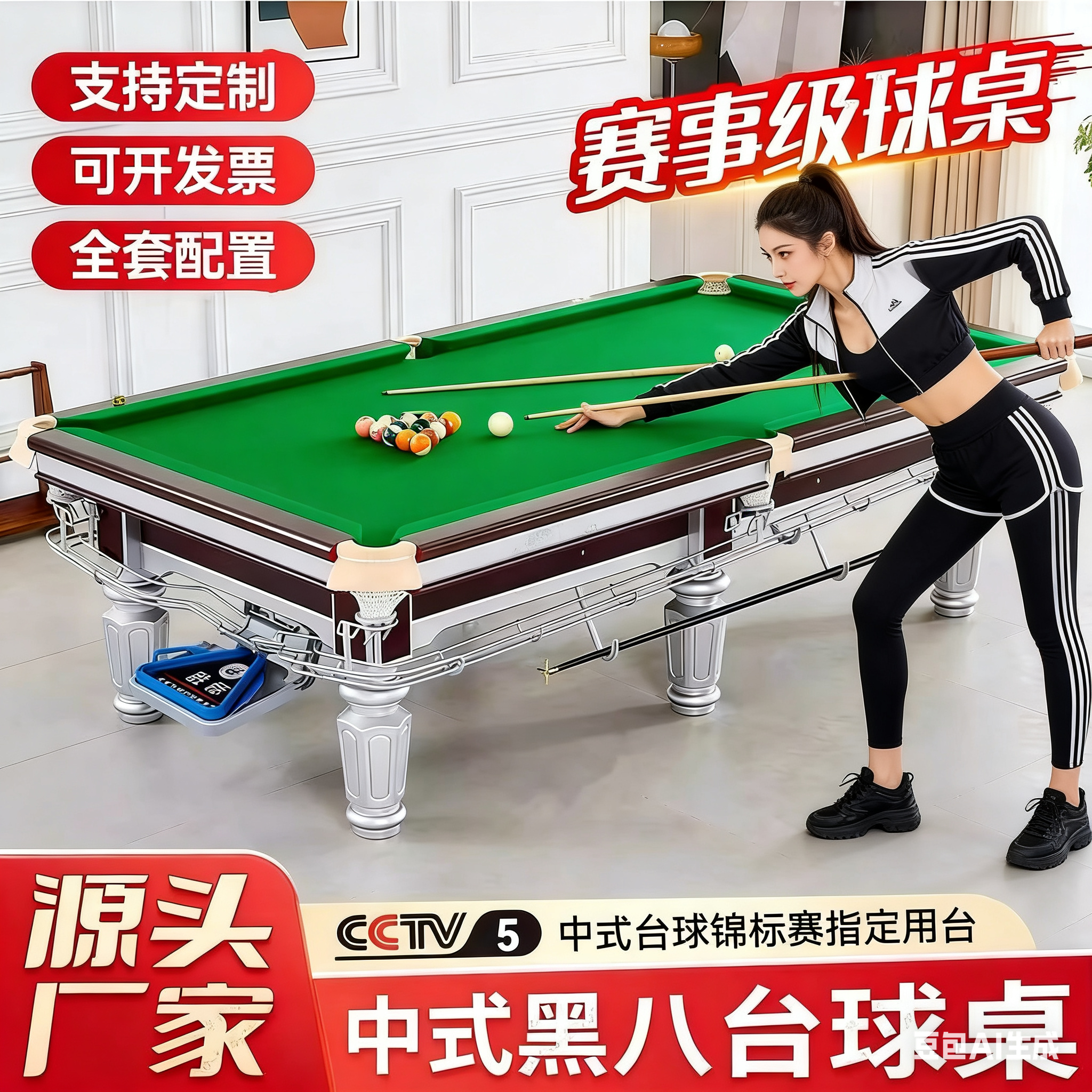 中式黑八台球桌商用球台