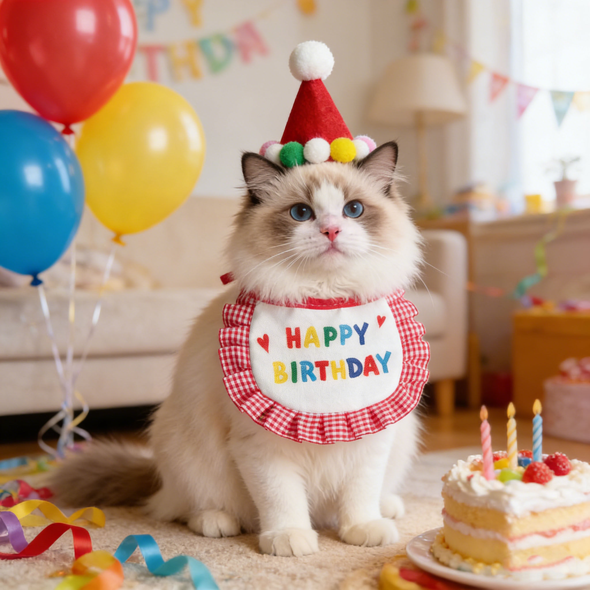 猫咪生日装扮布置小猫围脖口水巾狗狗围兜帽子宠物装饰品拍照道具