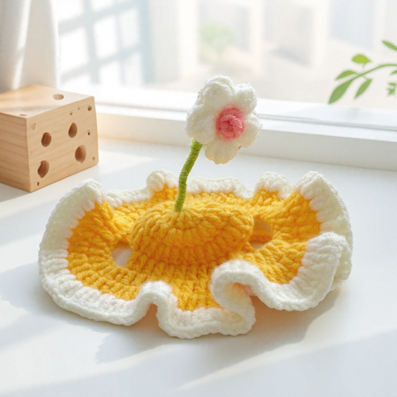 春田花花宠物帽子狗狗头饰可爱猫咪头套露耳朵手工编织毛线装饰品