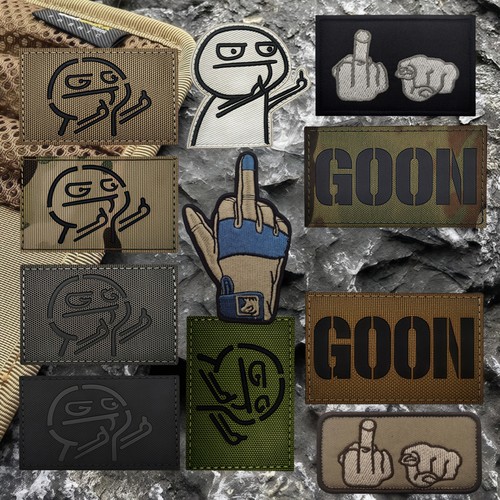 友好手势GOON呆子魔术贴章 表情包徽章 雕刻反光臂章创意个性包贴