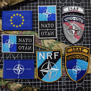 北约Nato 欧盟EU旗帜徽章 刺绣魔术贴臂章战术背心贴户外反光包贴