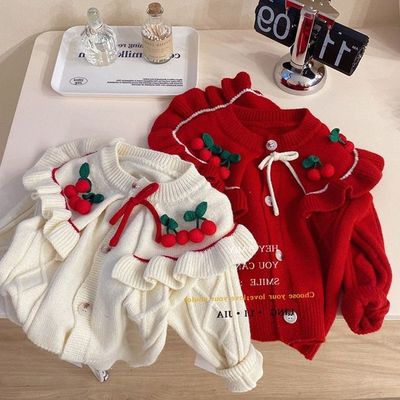 女童开衫毛衣外套女宝宝公主风2024春秋新款儿童洋气针织婴儿上衣