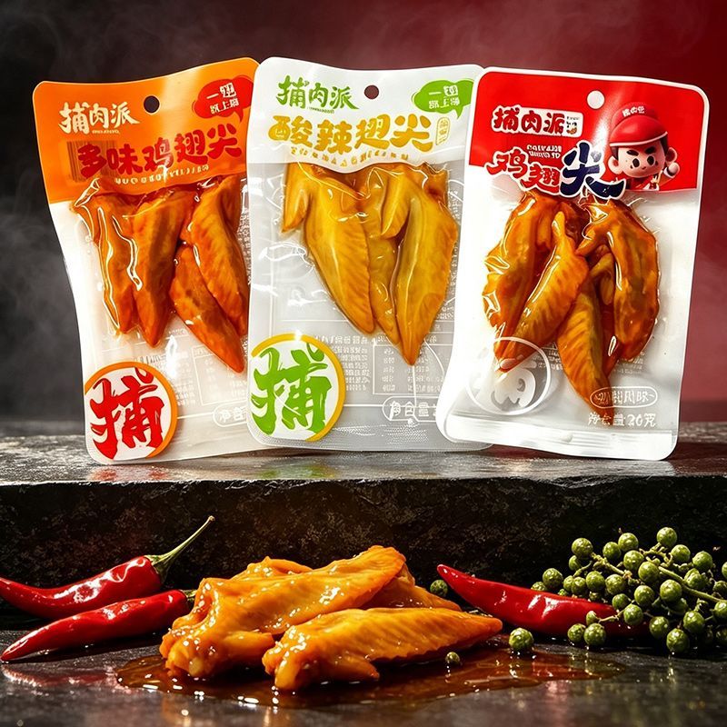 鸡翅尖开袋即食50袋多味剁椒风味酸辣卤味下酒菜3小零食捕肉派26g图片