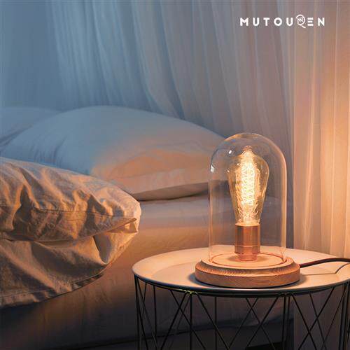 钢琴灯复古台灯卧室床头吧台咖啡厅创意简约爱迪生光源实木装饰灯