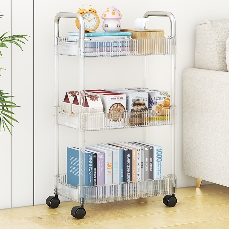 亚克力零食小推车置物架落地移动浴室卫生间收纳盒多层化妆品柜子
