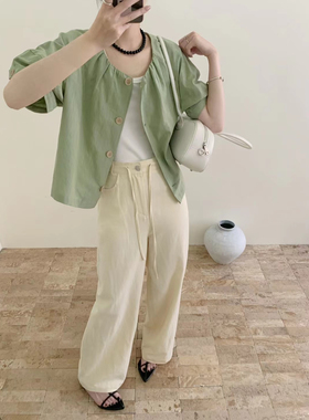 Eter 24韩夏季新少女感气质简约插肩纯色小衫纯色外套衬衫上衣女