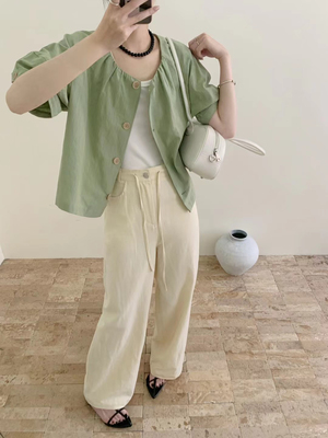 Eter 24韩夏季新少女感气质简约插肩纯色小衫纯色外套衬衫上衣女