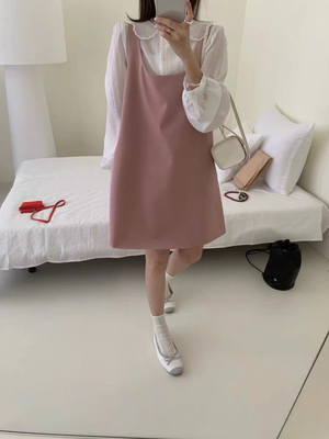 Eter 24韩法式U型领背心连衣裙女无袖外搭显瘦遮胯中裙高级感裙子