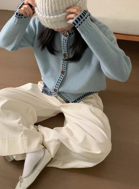 Eter 25韩小香风开衫女100纯山羊绒衫高端拼色软糯全羊绒毛衣外套