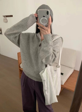 Eter 25韩春季全毛毛衣慵懒风高级感连帽拉链宽松针织衫上衣女装