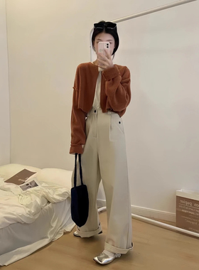 Eter 韩24美拉德阔腿裤女磨毛高腰宽松显瘦直筒裤百搭复古长裤子