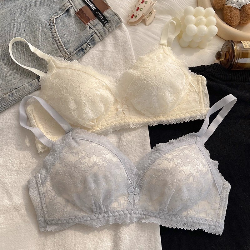 法式蕾丝内衣女薄款小胸聚拢