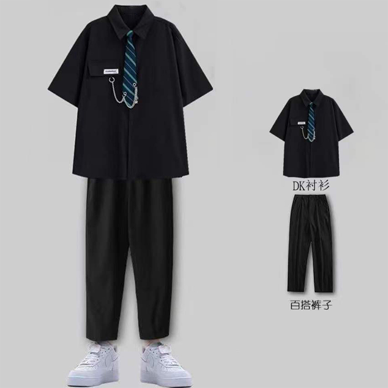 短袖衬衫日系学院风套装衬衣2024年新款男宽松潮流dk制服学生班服