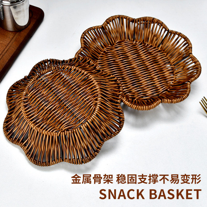 仿藤手工编织篮子油炸小吃盘馒头面包点心糖果零食篮复古厨房家用