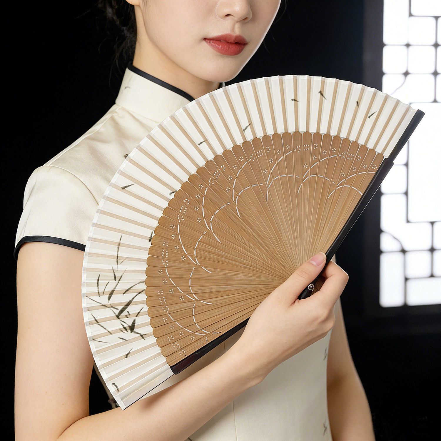 古风扇子折扇中国风随身便携小扇子新中式旗袍拍照扇夏天折叠竹扇