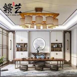 实木吸顶灯客厅长方形餐厅酒店工程灯竹中国风复古吸顶灯具 新中式