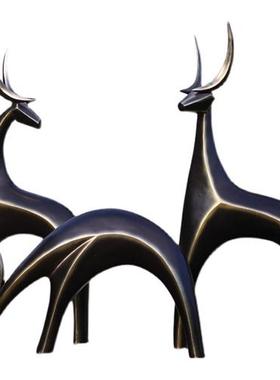 玻璃钢鹿雕塑摆件售楼部小区户外园林草坪装饰几何梅花鹿景观小品