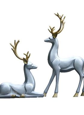 户外玻璃钢仿铜梅花鹿雕塑售楼部园林景观小区草坪落地装饰品摆件