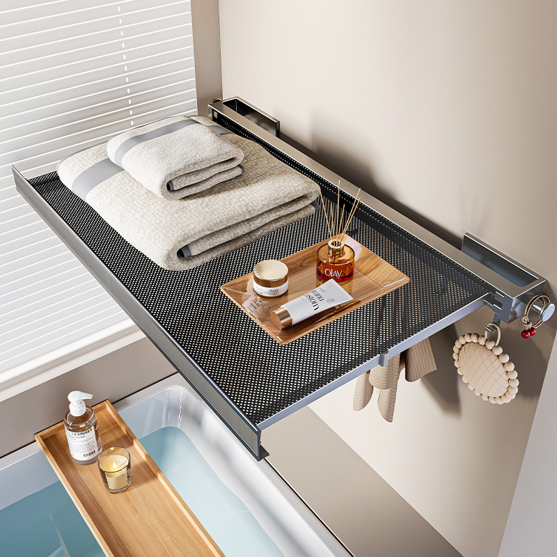 速发浴室折叠伸缩浴巾架置物架卫生间收放洗澡纳毛巾衣服神器厕所