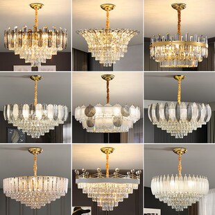 速发餐轻奢客厅水晶大吊灯美式简约贝毛卧室灯复古羽壳后厅灯