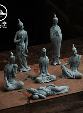 速发敦煌文饰飞天佛像禅定小茶件桌面装创中式茶桌摆宠鱼缸