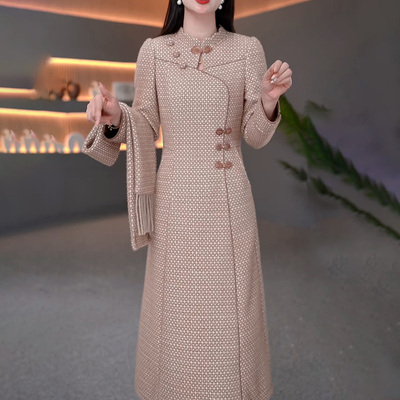 速发改妈旗袍连衣裙2025新款秋冬高端贵良人气质夫妈加厚配大衣